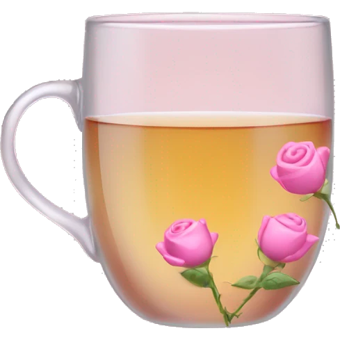 Glass cup of tea with tiny pink small rosebuds emoji