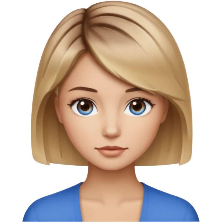 frau braune-blond balayage, kurzhaarfrisur, blaue Augen emoji