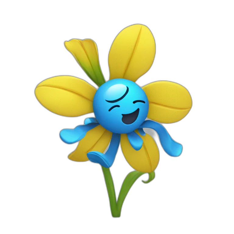 yellow flower with 3d blue body dancing emoji
