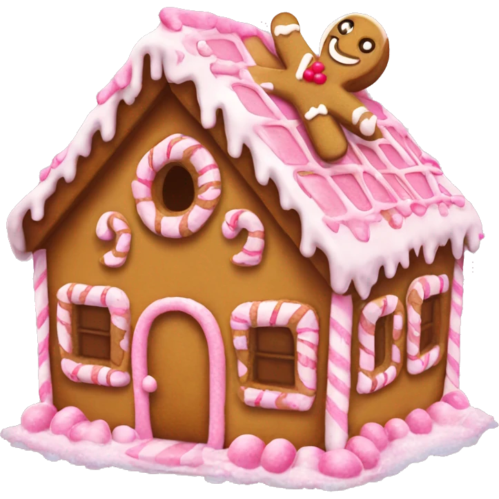 gingerbread house with pink ice ing  emoji