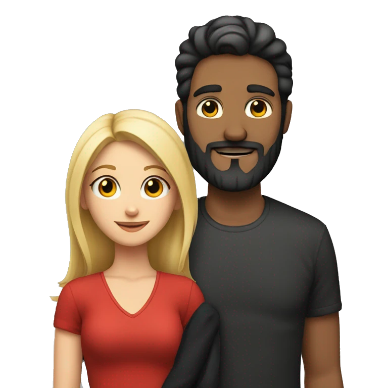 A couple of a man with a dark beard and a blonde girl with two cats red and black emoji