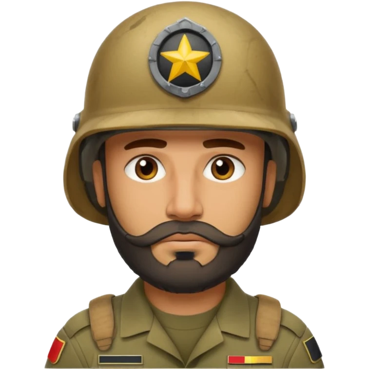 very tired Iraqi military, in a helmet, with a beard emoji