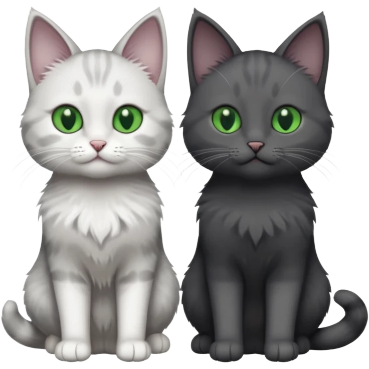 2 different coloured grey cats including one dark grey and white cat and one completely solid dark grey cat with green eyes and only white paws emoji