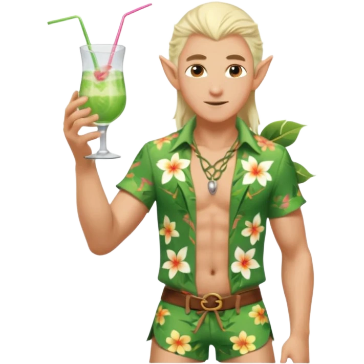 elf male legolas Unbuttoned Hawaiian shirt, swim trunks, shaking a cocktail shaker (sparks flying) emoji