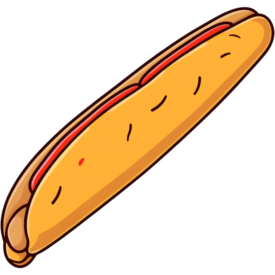 Large baguette with red coloured tip oozing mayonnaise  emoji
