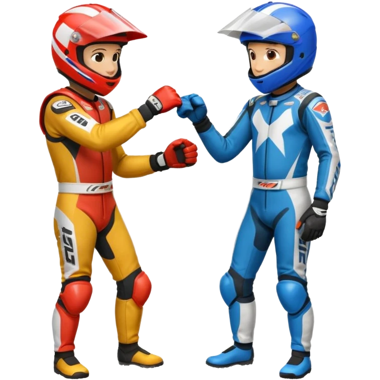 2 dirtbike racers in gear and gloves fist bumping emoji