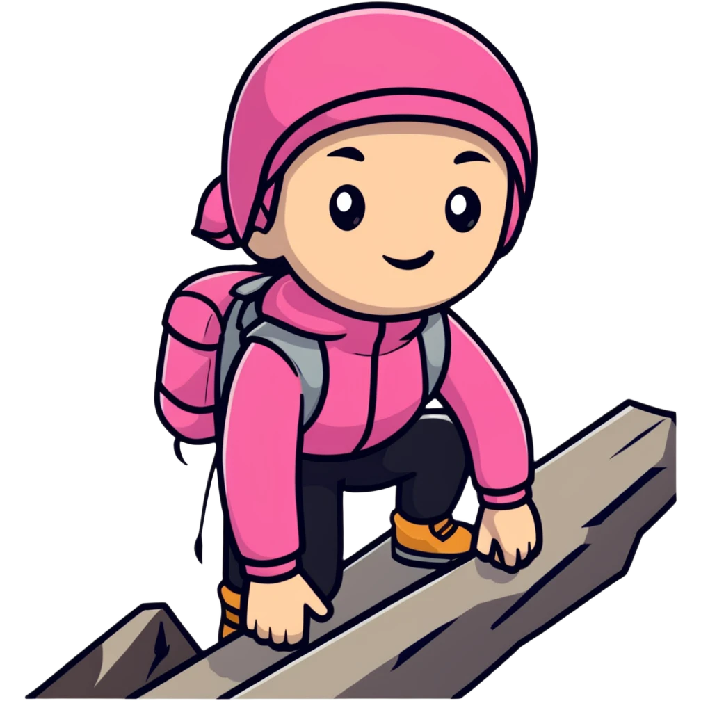 female mountain climber wearing pink clothes emoji