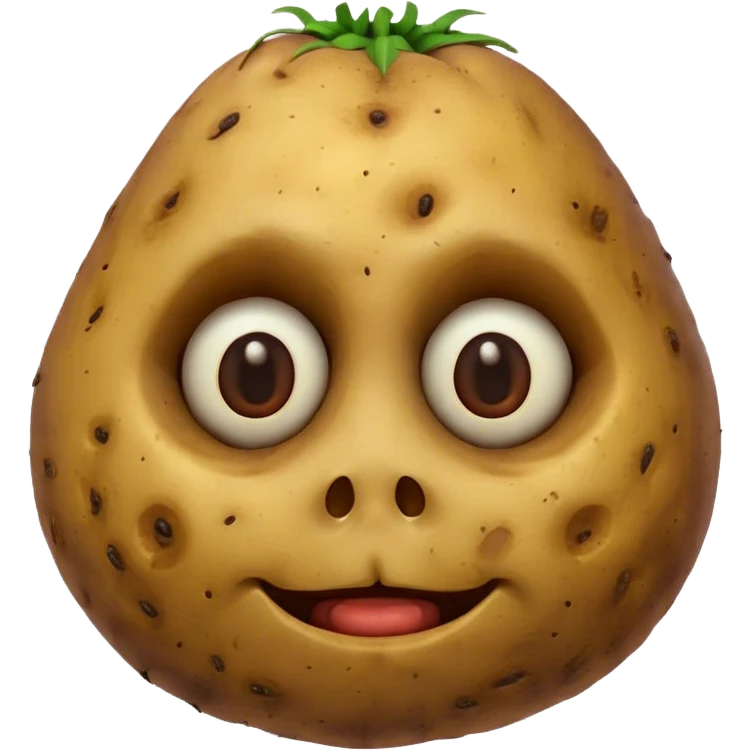 A potato with a creepy face emoji