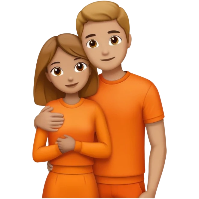 Couple hugging orange emoji