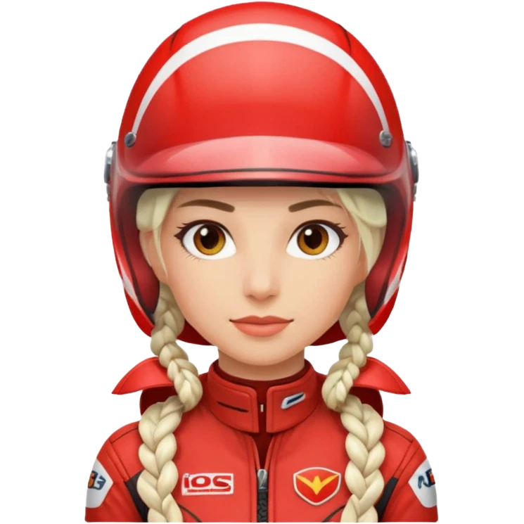 woman with white braided hair in red racer helmet emoji