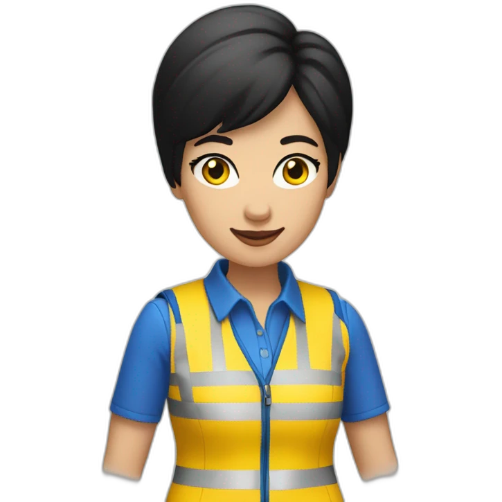 Ikea manager woman with yellow ikea shirt, black hair and white gloves and blue  vest emoji