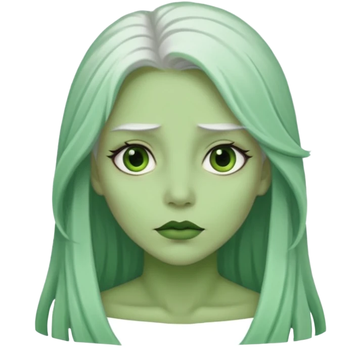 Woman with green skin color and white long hair emoji