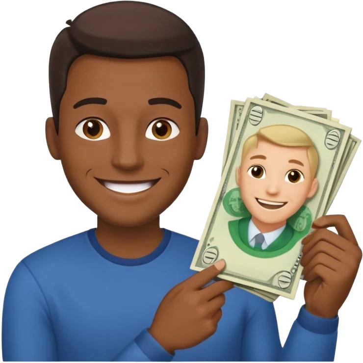 Create a photorealistic emoji of a happy man holding money. 4 different options emoji