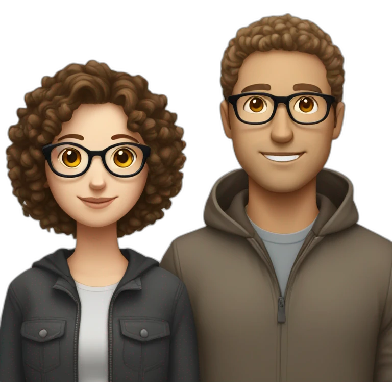 couple consisting of a white girl with round silver glasses and really short brown curly hair, taller white man with brown round glasses and short curly brown hair emoji