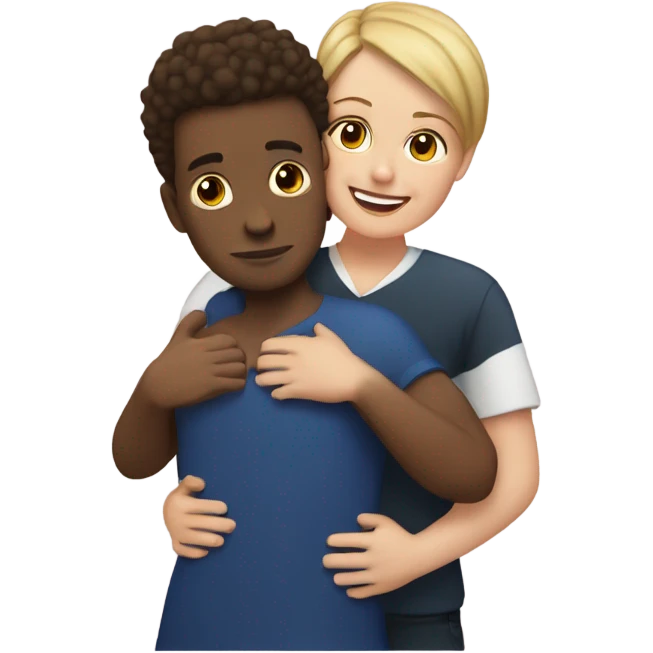 black man with short hair hugging brunette short white woman emoji