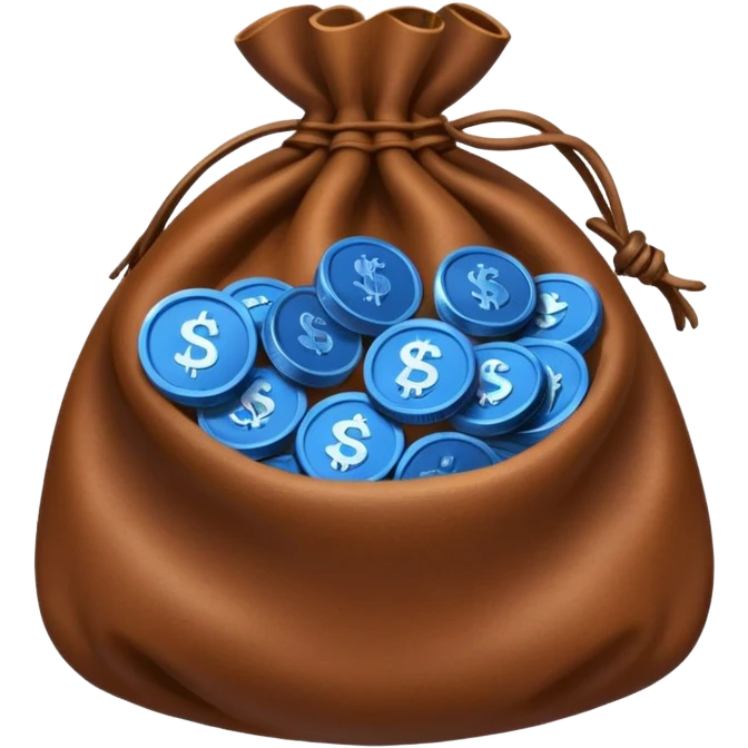 brown money bag of blue coins emoji
