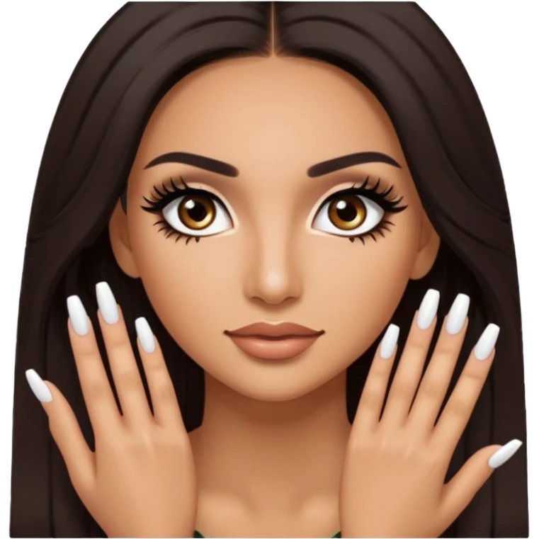 Baddie Latina emoji with fake lashes and white nails emoji
