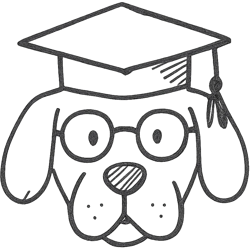 dog in a professor's hat and glasses emoji