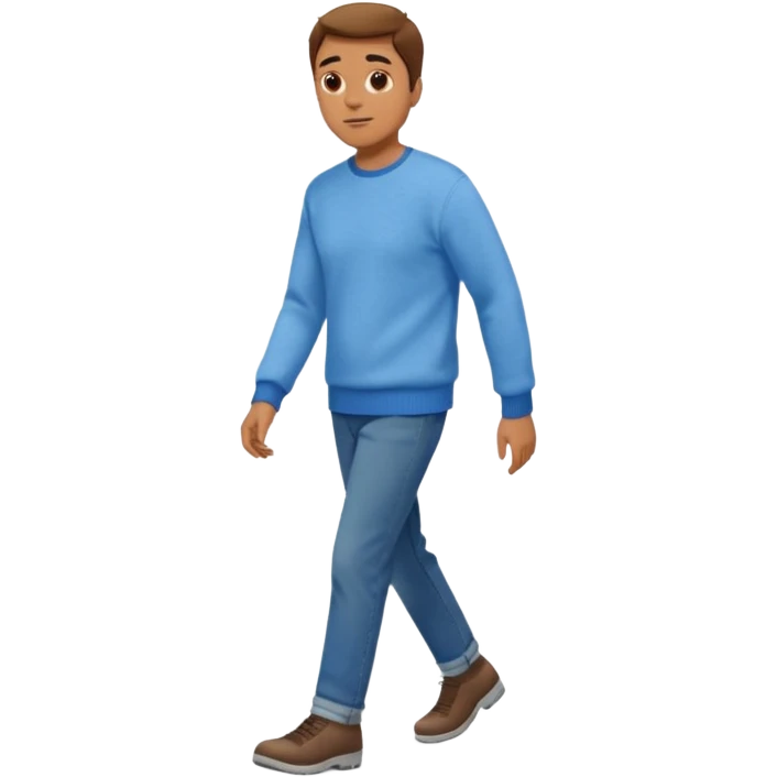 man with blue jean light blue sweater walking emoji