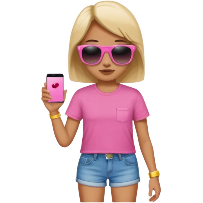 Summer Jean short an pink tshirt emoji