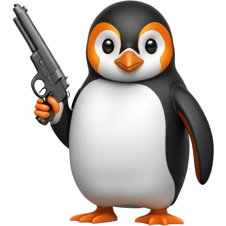 A penguin with a gun in the style of iPhone emoji emoji