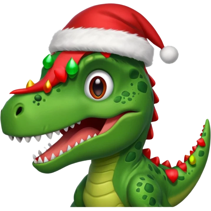 Dinosaur wearing Christmas hat emoji