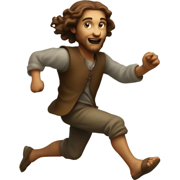 Young Leonardo Da Vinci running, with a large stride and arms outstretched emoji