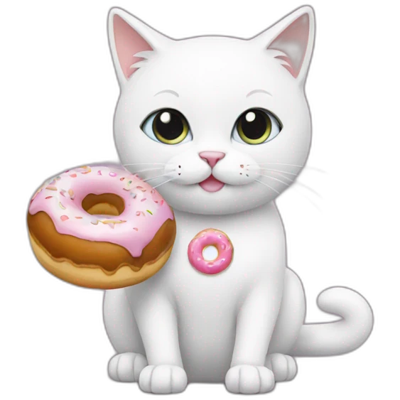 white cat with donut emoji