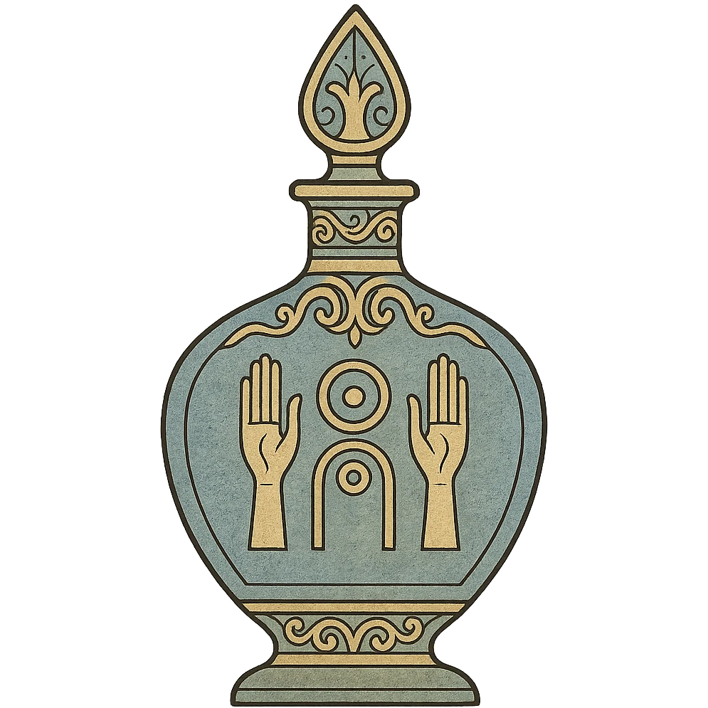 perfume bottle, vintage ornate design, gold accents, classic illustration style emoji