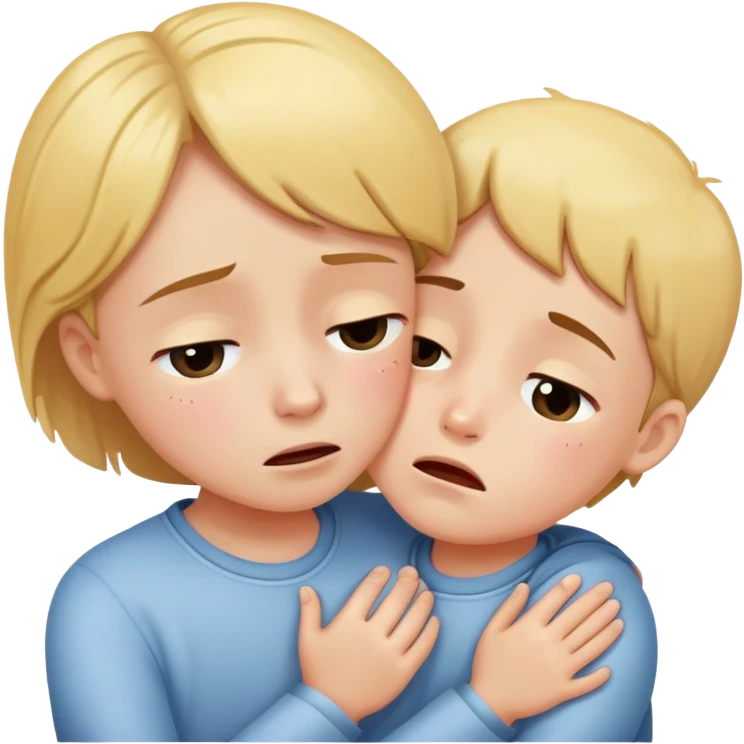 two children, one comforting the other who is crying, caring and friendly emoji