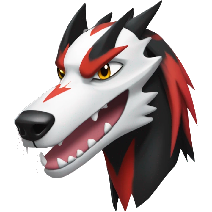 Black Cool Edgy Sergal-Houndoom-Fakémon  with White and Red Edgy markings emoji
