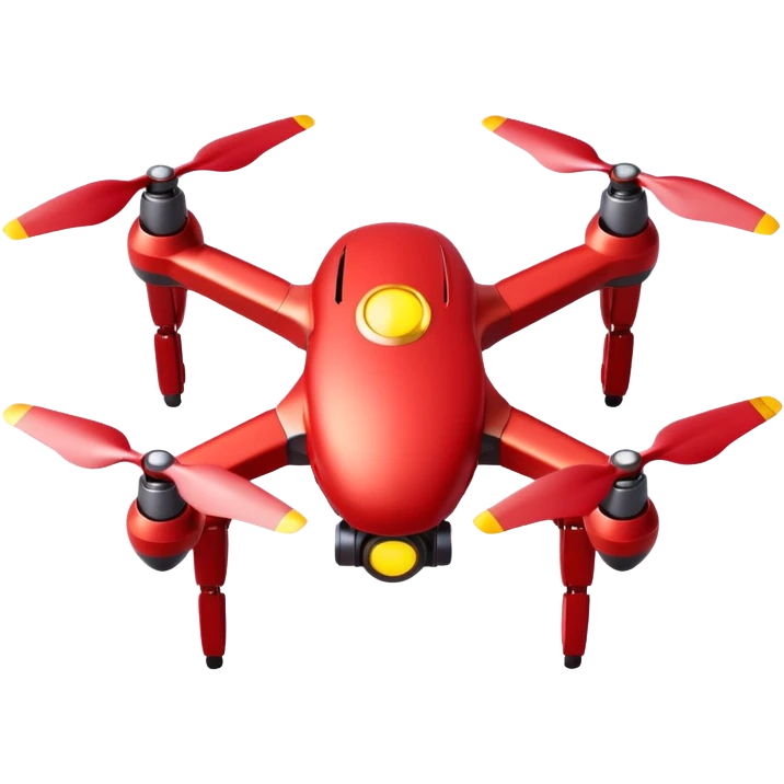 red drone with 4 wings with yellow light around the body ,dark red circles in the body with sharp edges in the body emoji