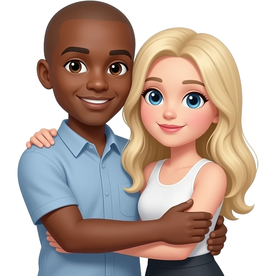 Black boyfriend with bald head hugging big white girls friend emoji
