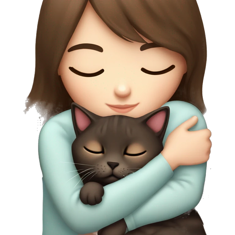 Scottish fold dark brown kitty sleeping on brunette girl's lap emoji