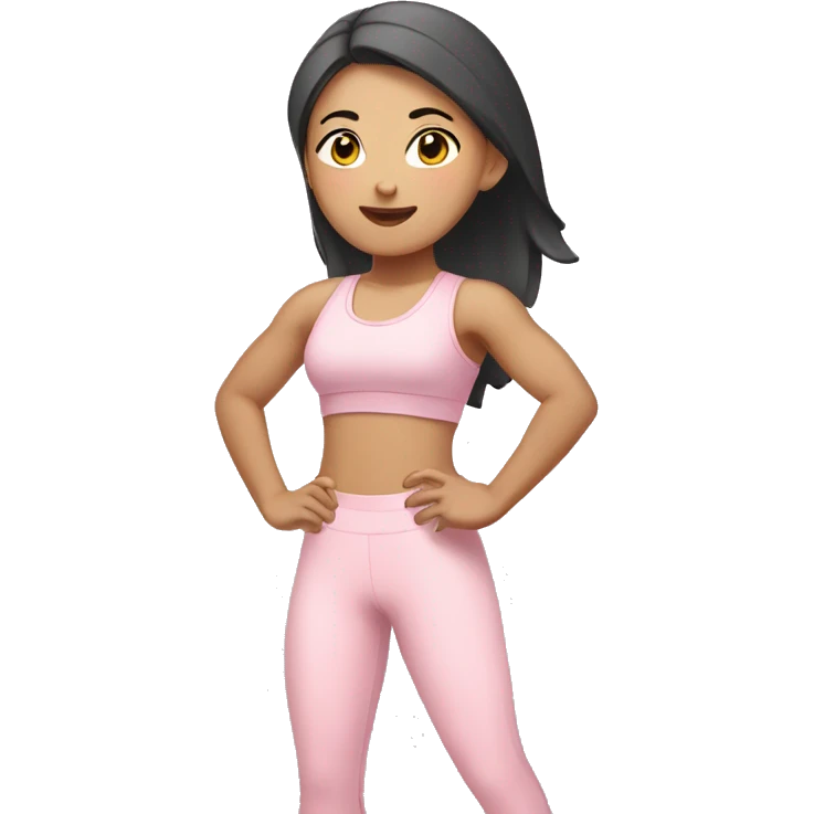 Asian girl in a light pink outfit working out  emoji