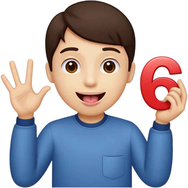 Happy face with tongue out with a number six in the left hand and number seven in the right hamd  emoji