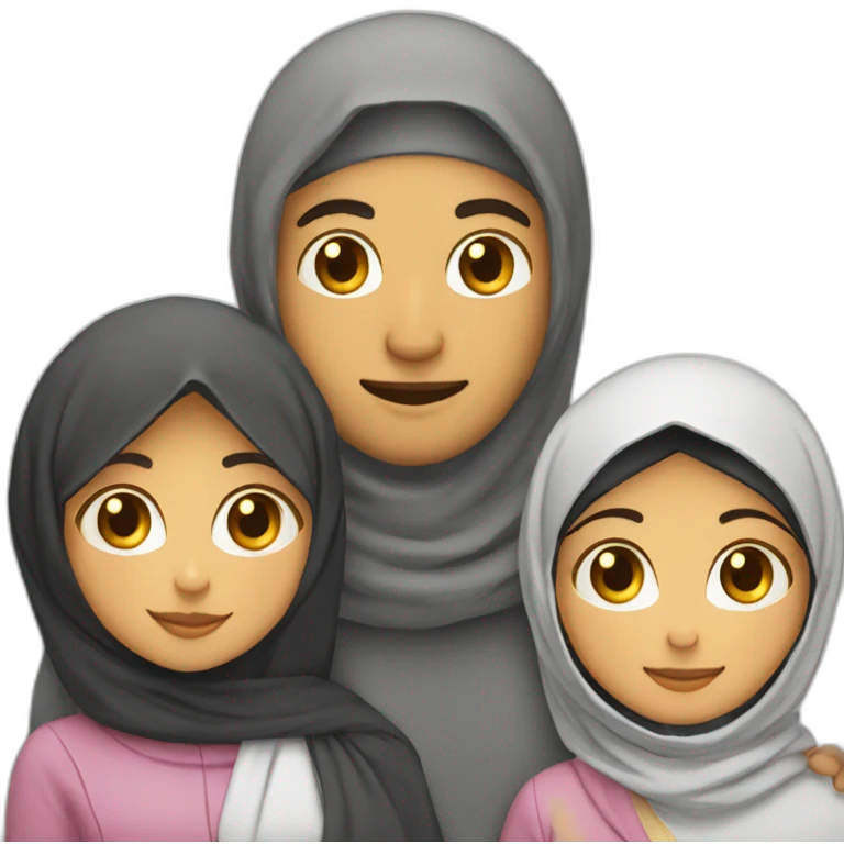 A muslim couple with a arabic man and a hijabi arab girl with a cat in their arms emoji