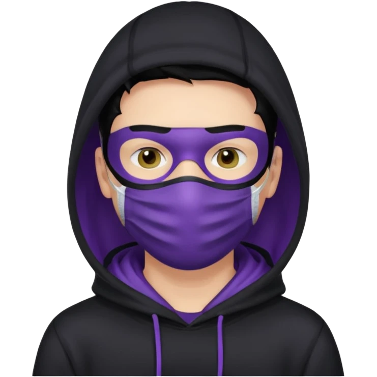 white man with black hair and black hoodie violett face mask thats covering the eyes emoji