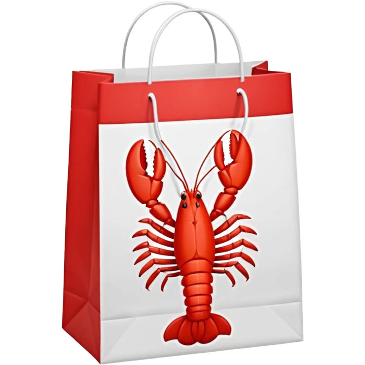 Gift bag with a lobster claw sticking out emoji