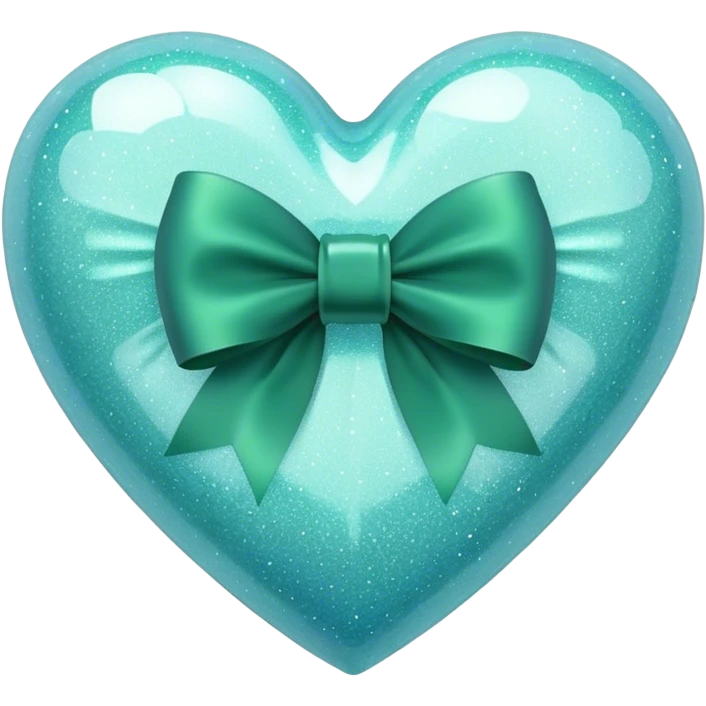 pastel blue sparkly heart with deep green emerald bow emoji