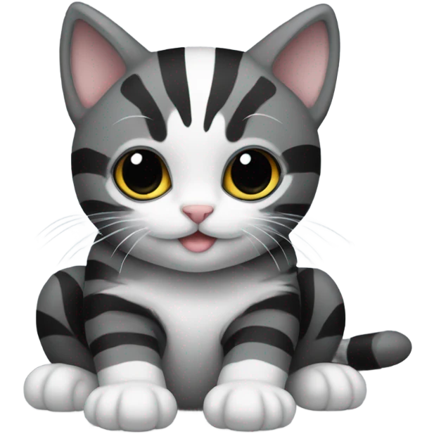 Two kittens, one is black and the other is grey, black, and white striped emoji