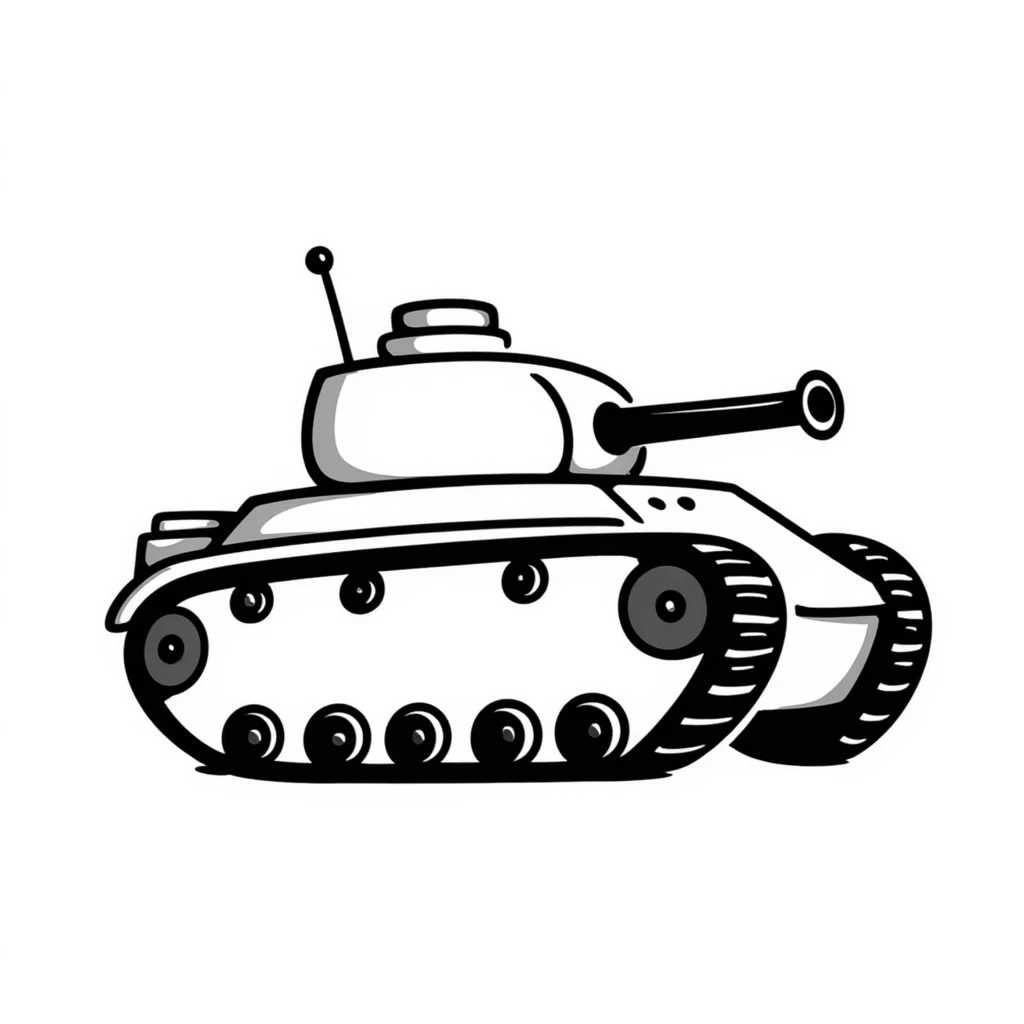 Hand-drawn battle tank with tracks and turret emoji