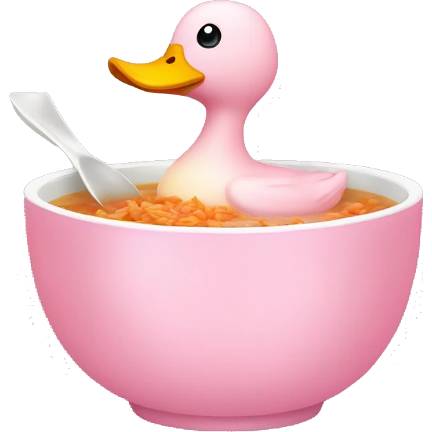 A pink duck with a bow in a bowl of soup emoji