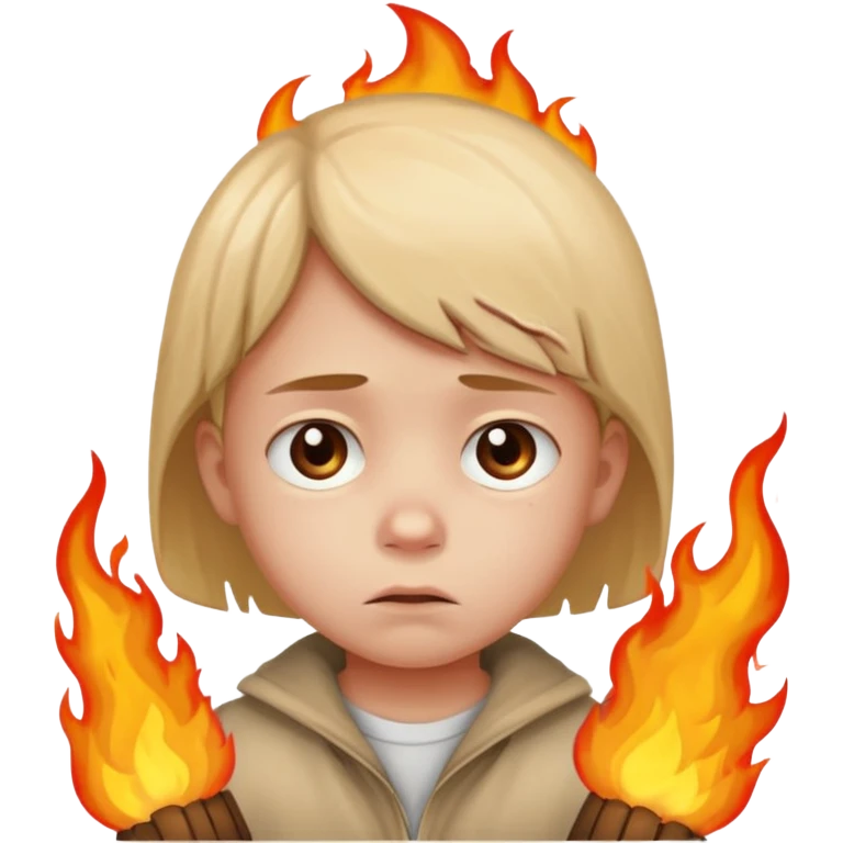 sad small child with street burning in the background emoji