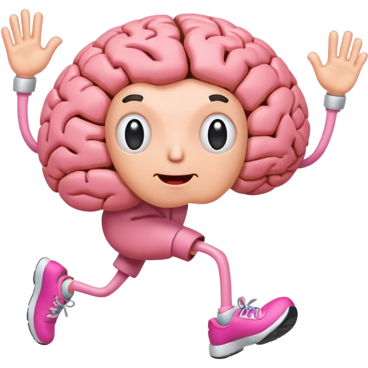 Brain with legs, running, cartoon style emoji