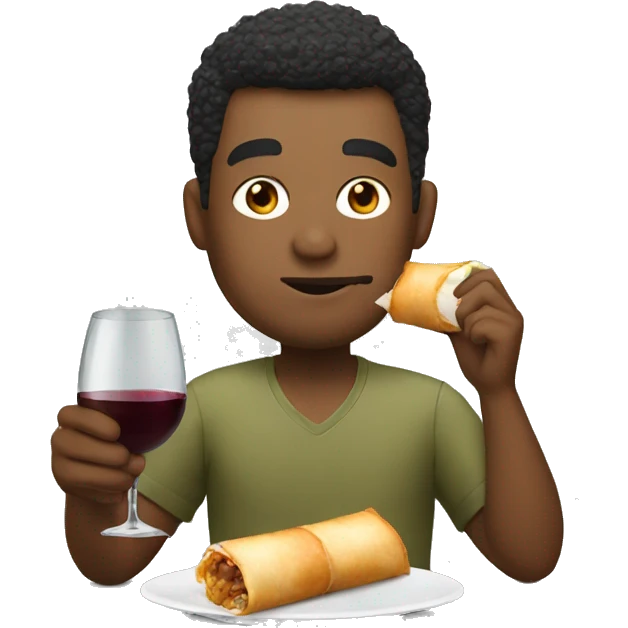  Man drinking wine eating egg roll emoji