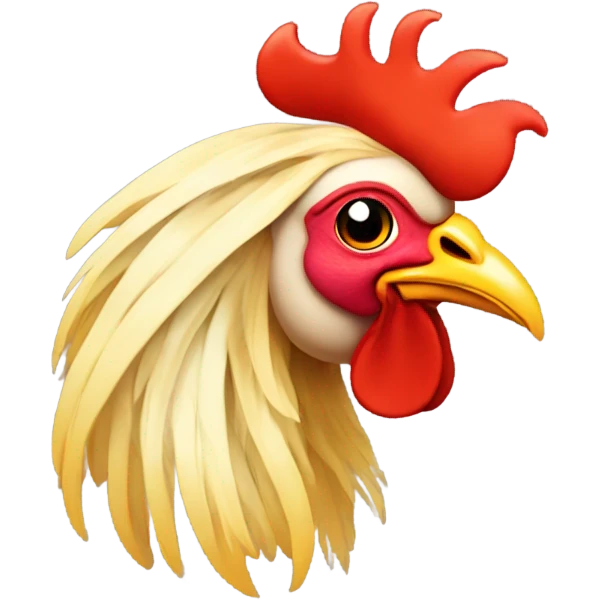 Attractive Rooster face wearing a wig of long blonde hair emoji