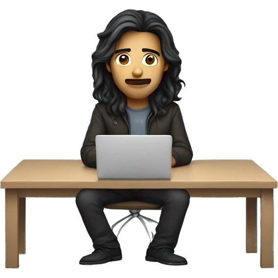 a wen developer sitting in front of their laptop, male, dark long hair emoji