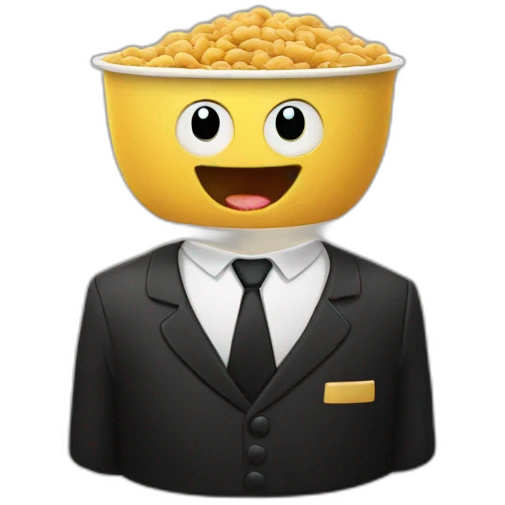 anthropomorphic cereal bowl character wearing a black suit emoji