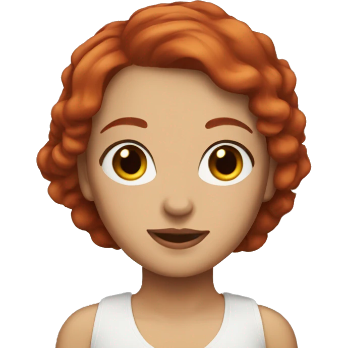 A short-haired woman with red hair, with brown eyes, with regdoll emoji